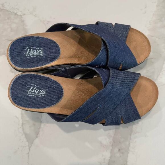 G.H. Bass & Co. MaryAnn Denim Wedge Slip On Sandal Womens 8.5M Navy Blue Classic - Picture 6 of 8